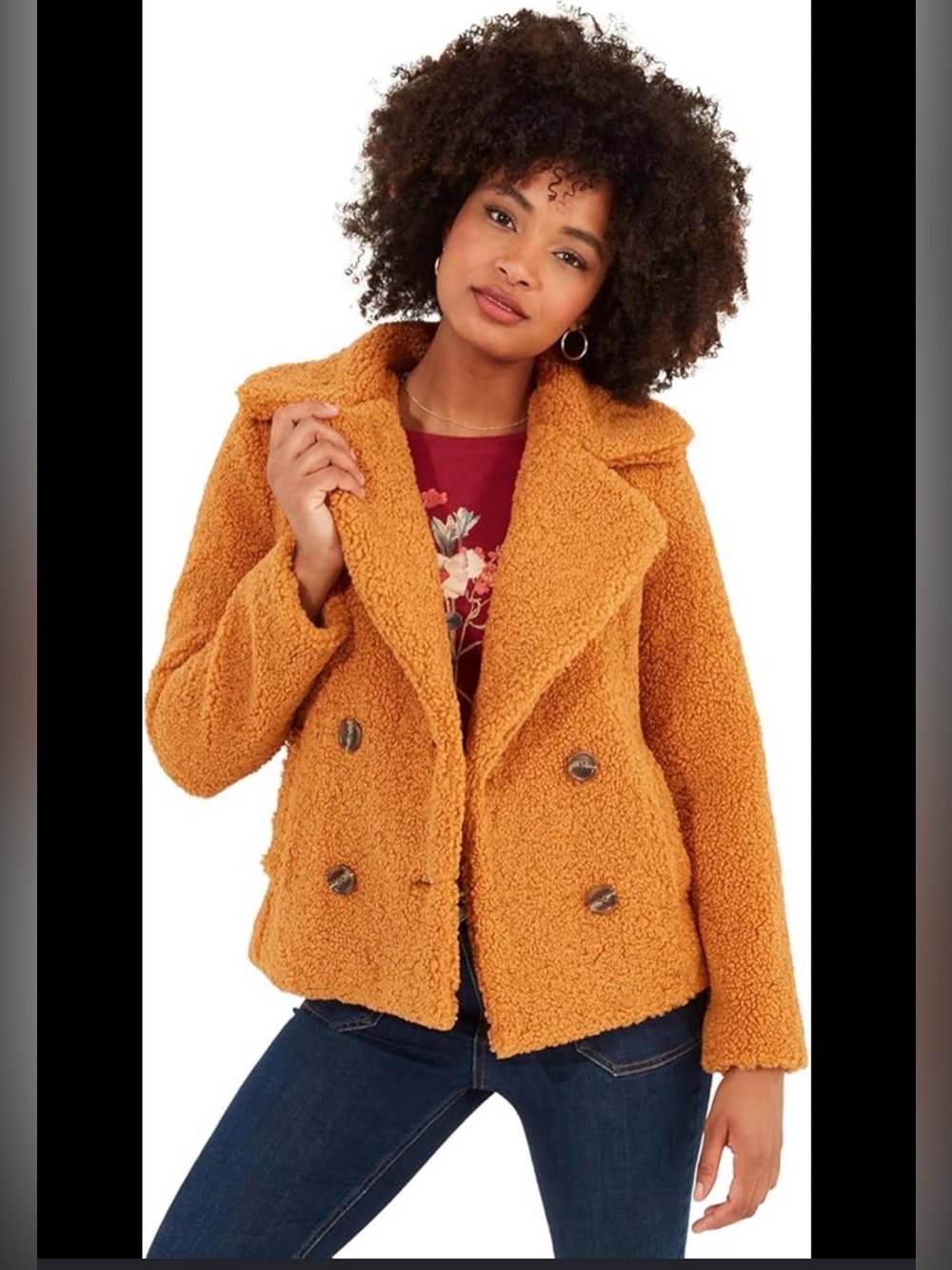 Ashley by 26 International Mustard Yellow Teddy Oversized Coat.